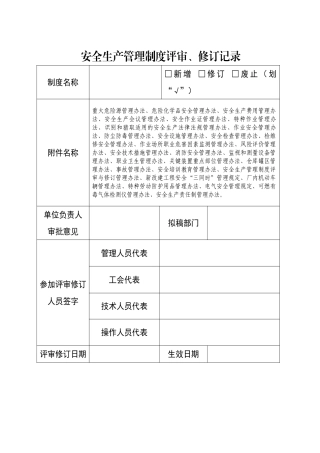 安全生产管理制度修订记录