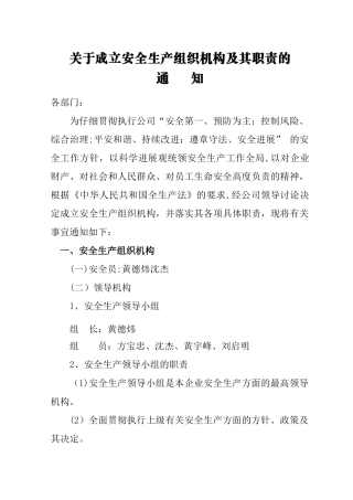 安全生产组织机构及管理人员
