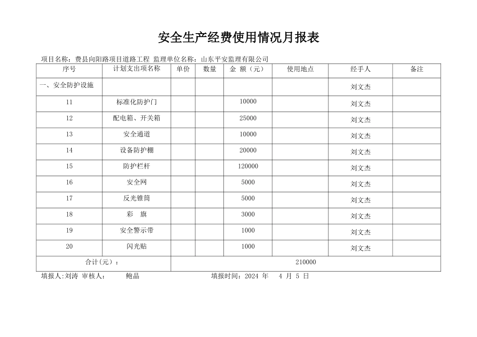 安全生产经费使用计划统计表_第2页