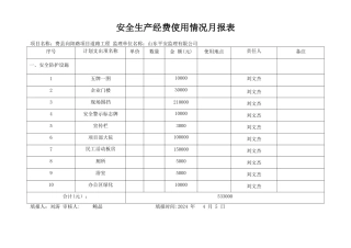 安全生产经费使用计划统计表