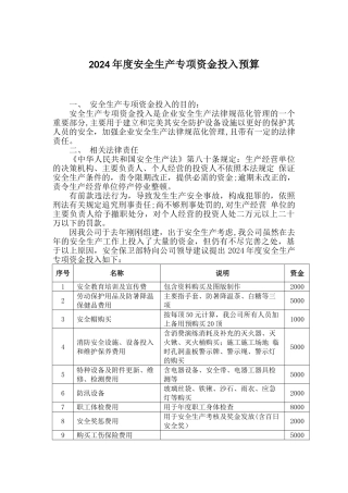 安全生产经费预算