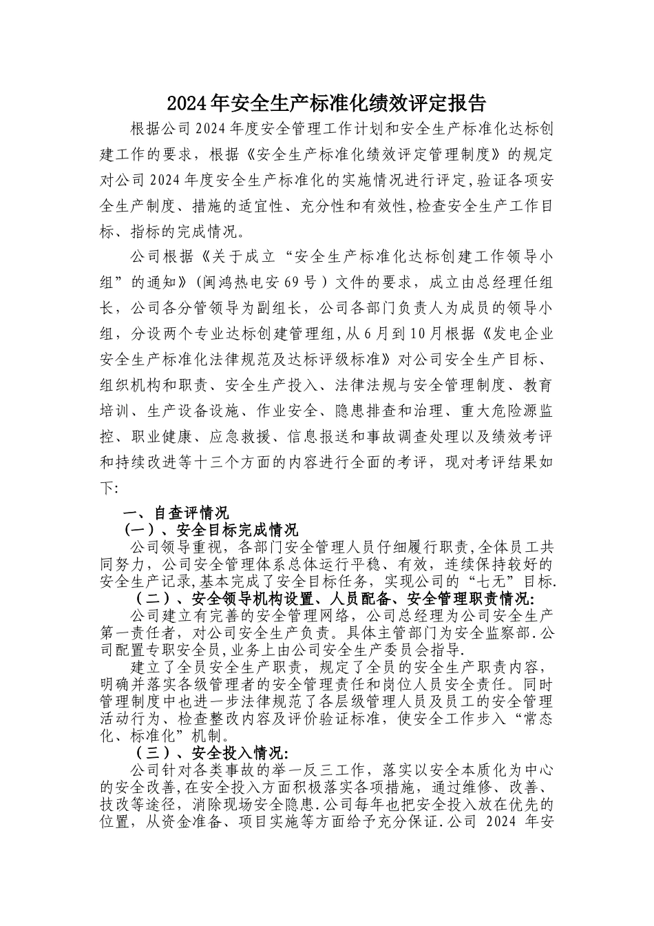 安全生产绩效评定报告_第1页