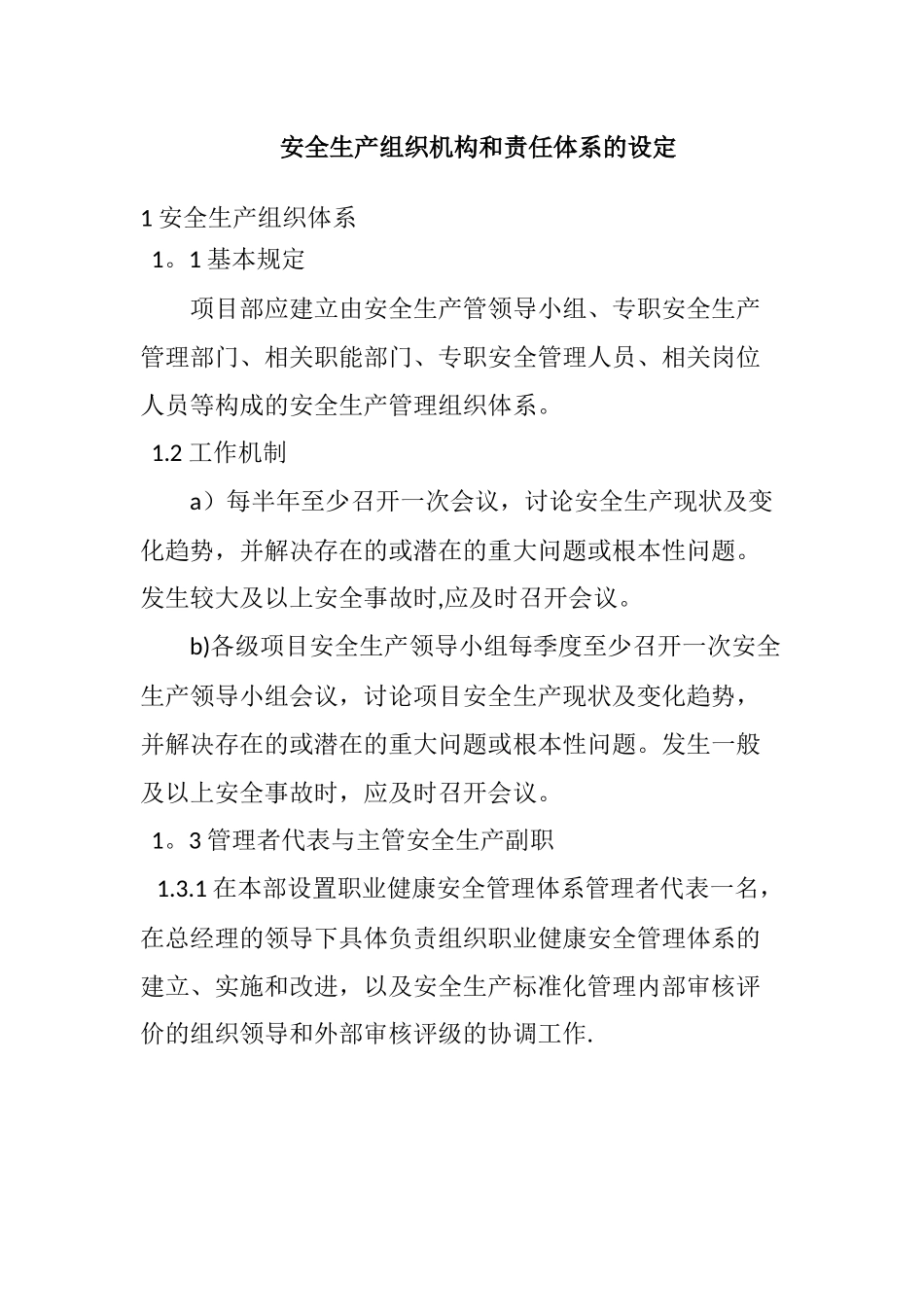 安全生产组织机构和责任体系的设定_第1页