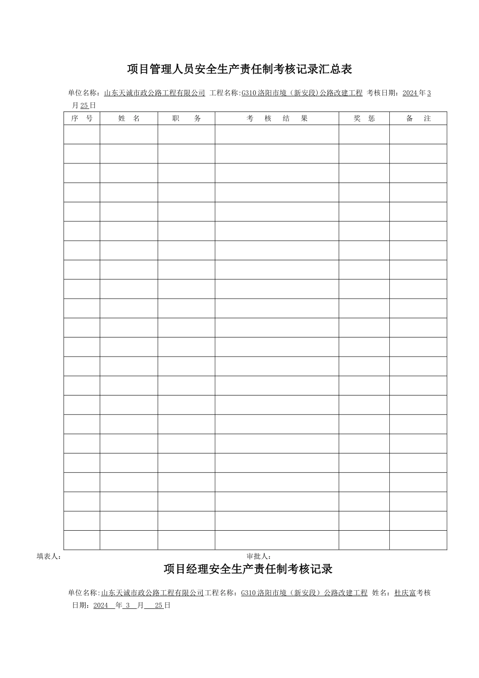安全生产考核及奖惩记录_第1页