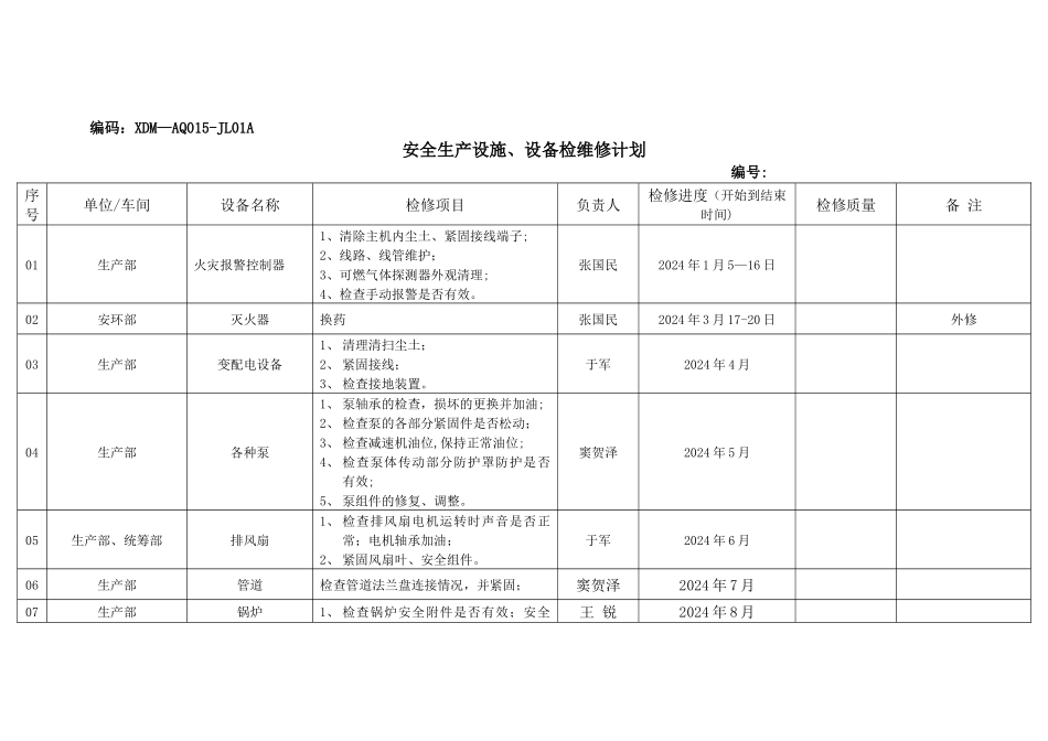 安全生产设施、设备检维修计划_第1页