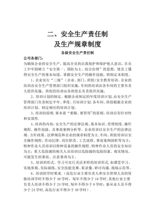 安全生产责任制及生产规章制度
