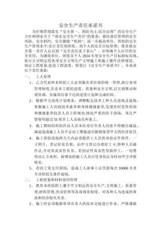 安全生产责任承诺书