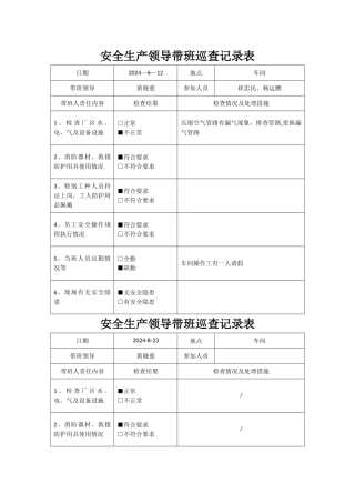 安全生产领导带班巡查记录表