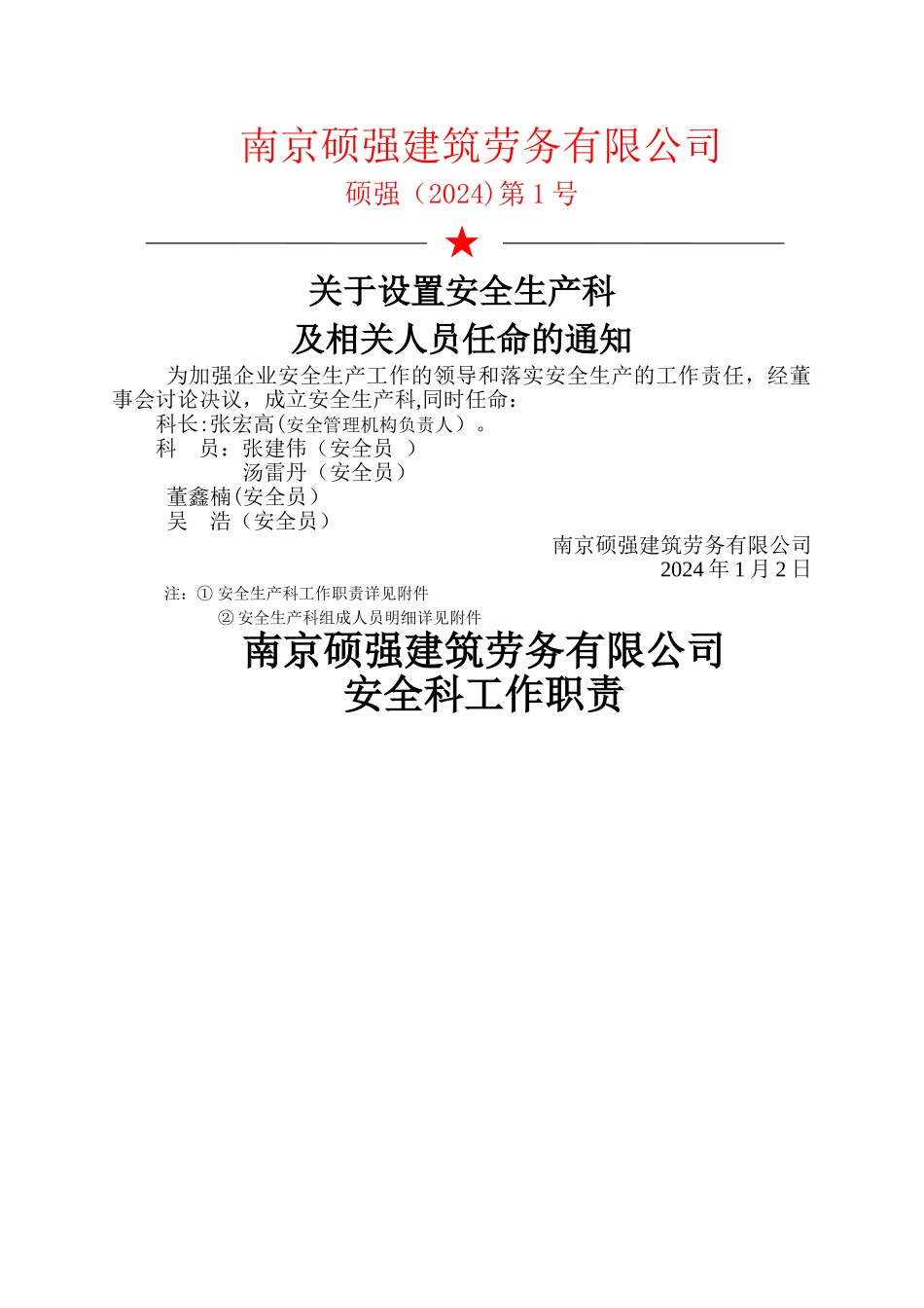 安全科成立文件及安全科人员职责_第1页