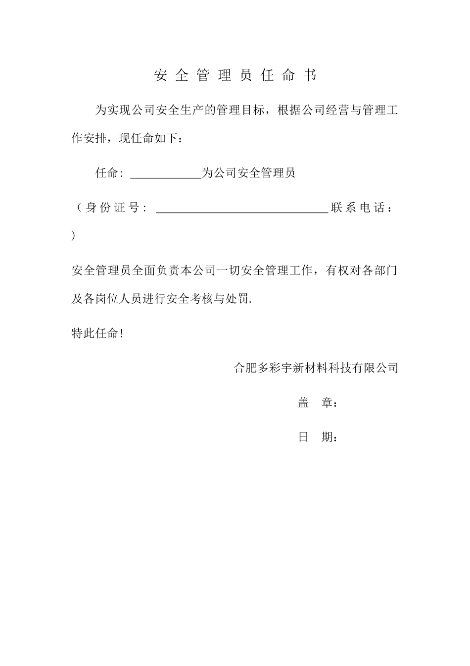 安全管理员任命书_第1页
