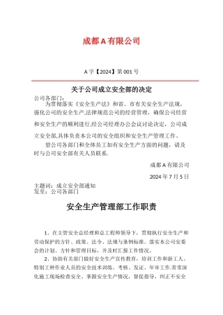 安全管理机构设置及任命文件