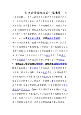 安全管理标兵汇报材料