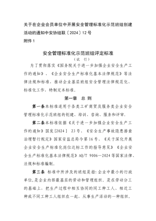 安全管理标准化示范班组评定标准(试行)