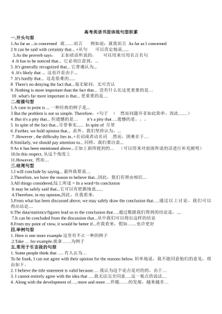 2025年高中英语作文必背万能句子及高考英语书面表达模板