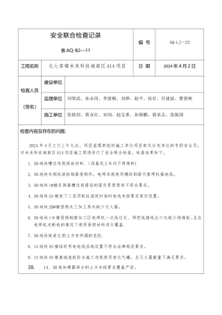 安全联合检查记录表