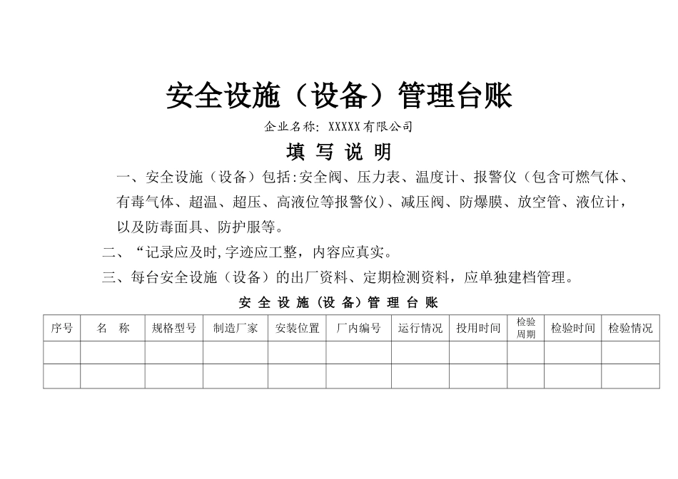 安全设备设施管理台账_第1页