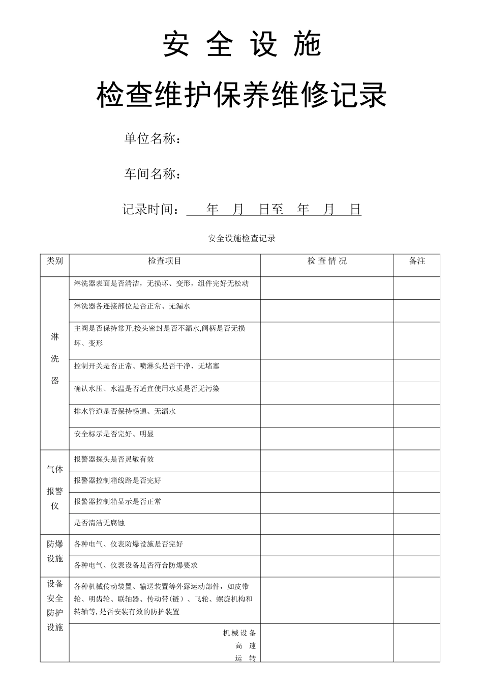 安全设施检查维护保养记录_第1页