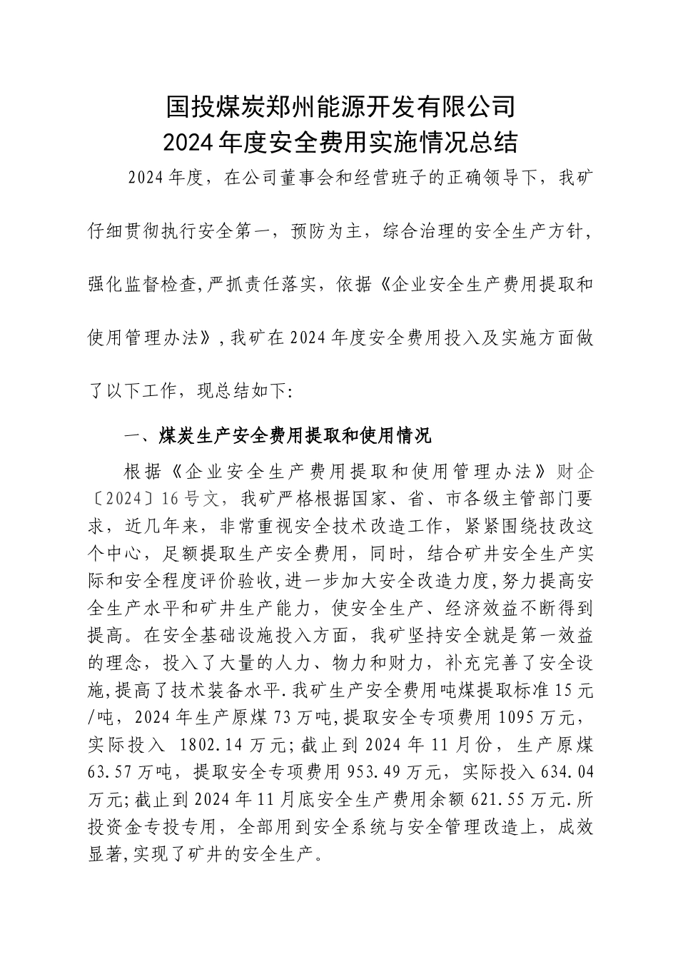 安全费用自查总结汇报_第1页