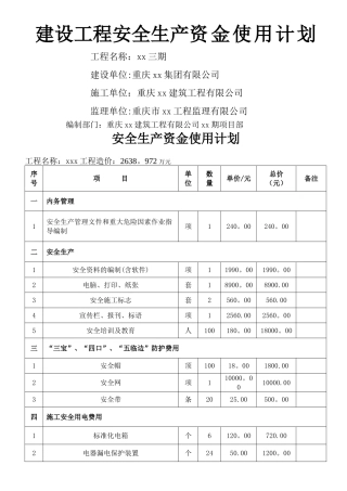 安全资金使用计划