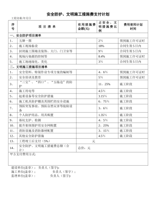 安全防护、文明施工措施费支付计划表