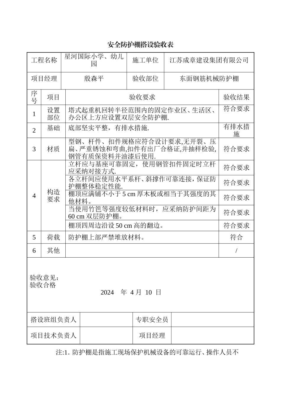 安全防护棚搭设验收表_第1页