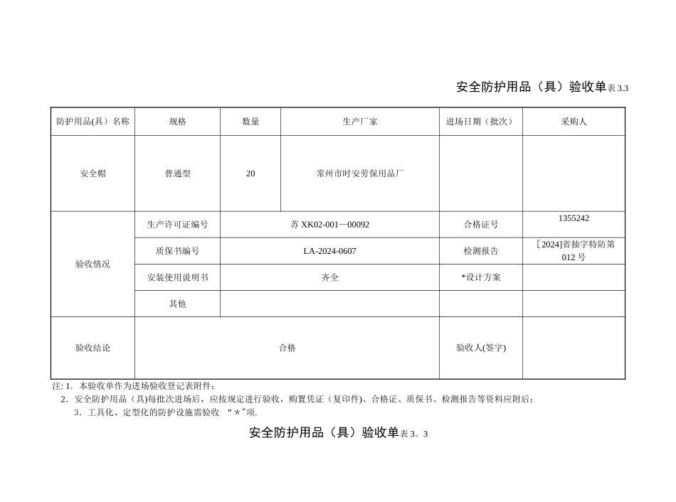 安全防护用品验收单_第1页