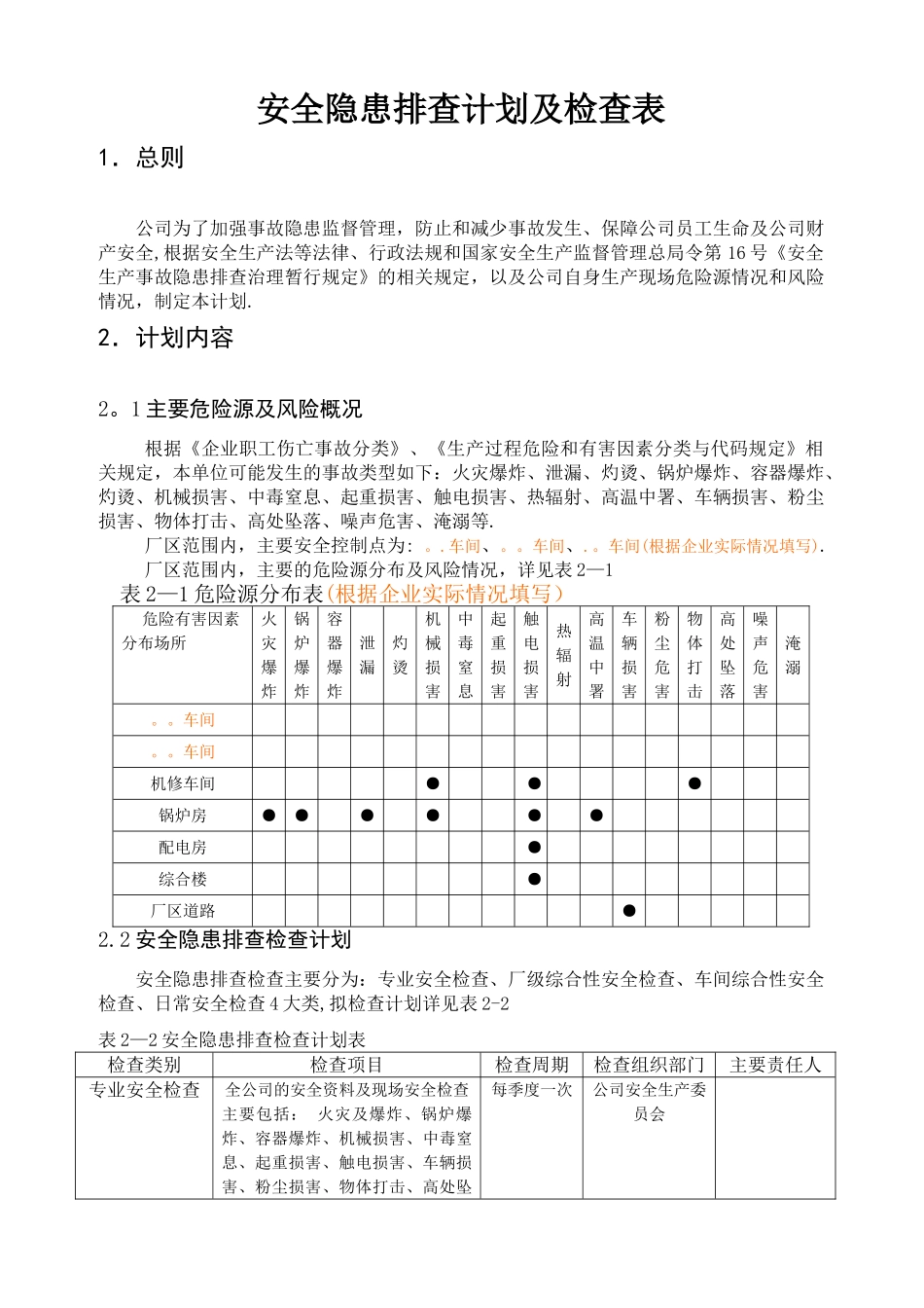 安全隐患排查计划及检查表_第1页