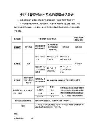 安防监控系统维护收费标准及检测报告表格