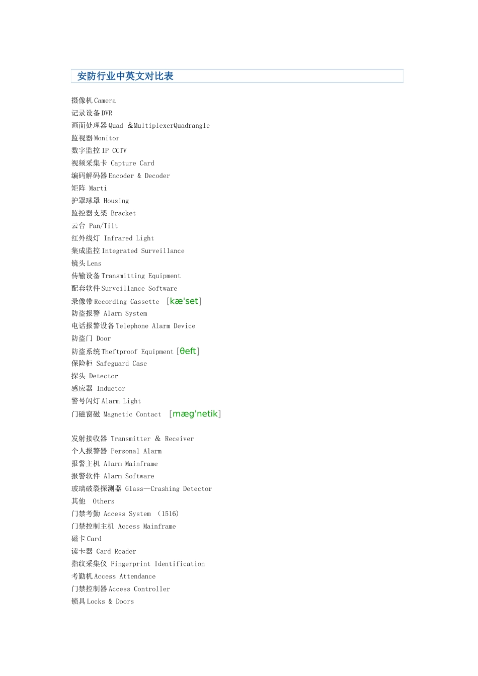 安防行业中英文对照表_第1页