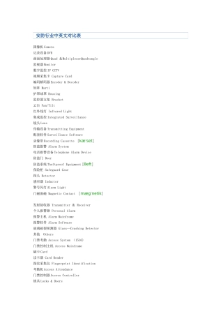 安防行业中英文对照表