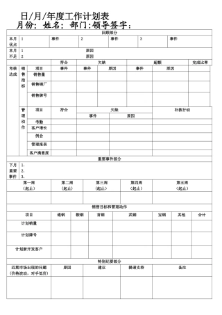 完整销售月度工作计划表
