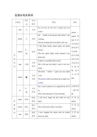 定语从句关系词表格