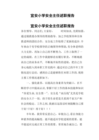 宜安小学安全主任述职报告