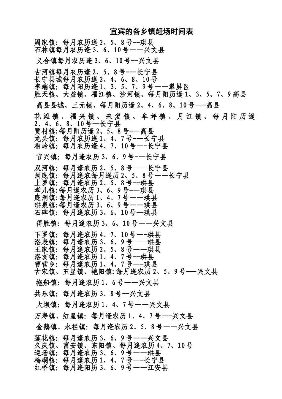 宜宾的各乡镇赶场时间表_第1页