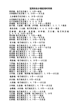 宜宾的各乡镇赶场时间表