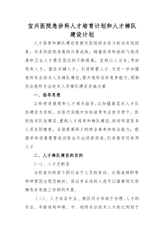 宝兴医院急诊科人才梯队建设计划