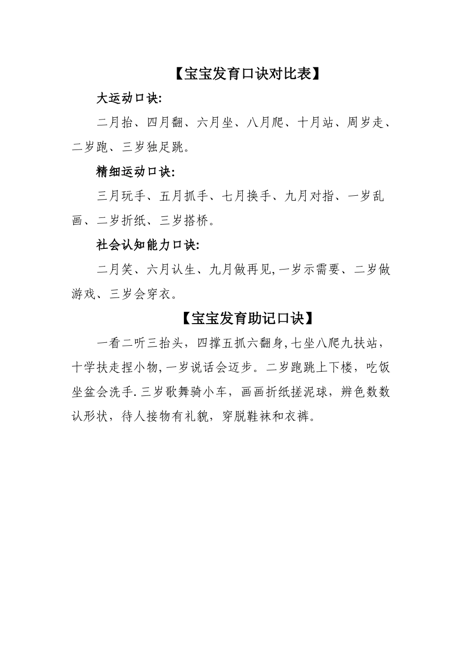 宝宝发育口诀对照表_第1页