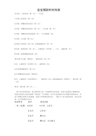 宝宝预防针时间表