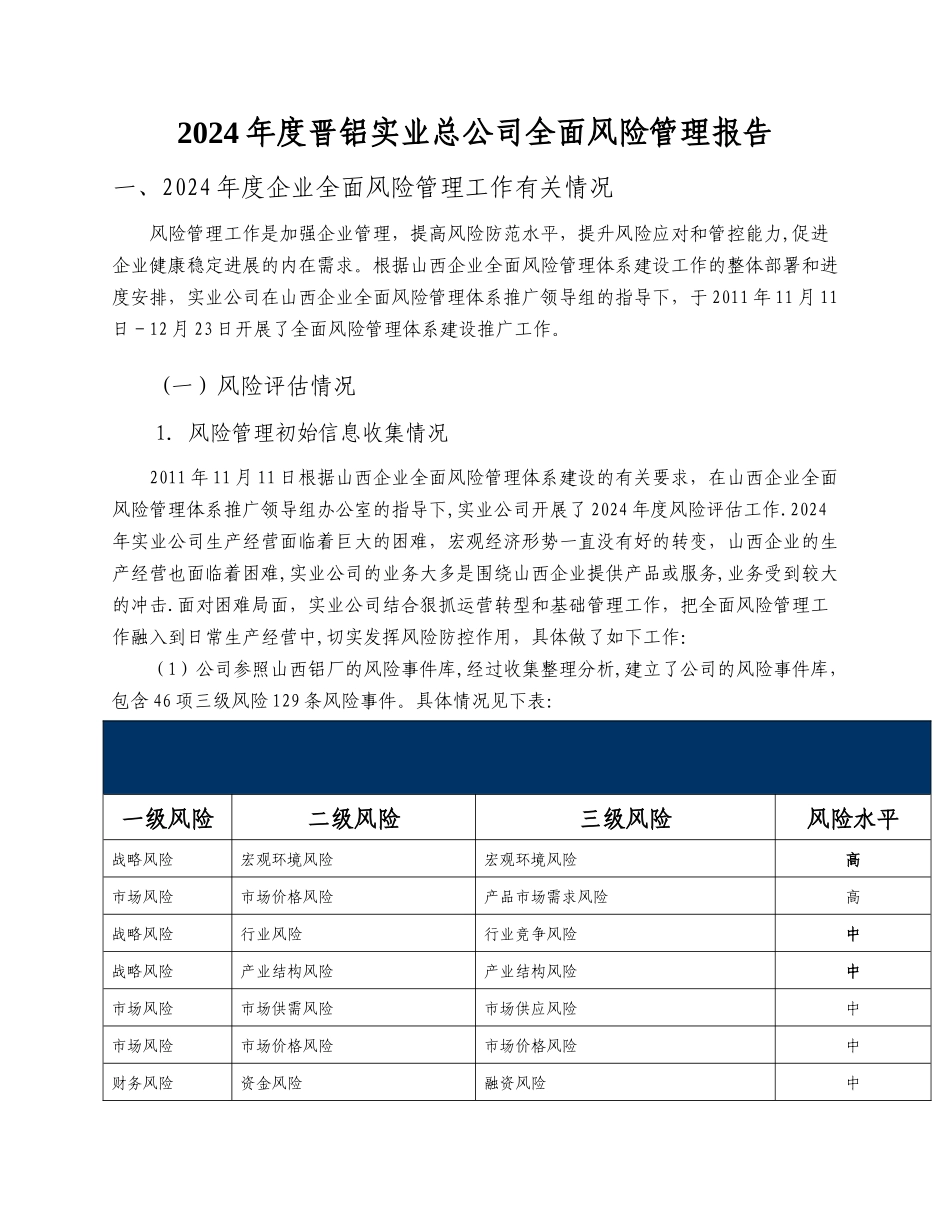 实业公司-2024年度全面风险管理报告_第1页