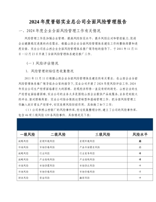 实业公司-2024年度全面风险管理报告