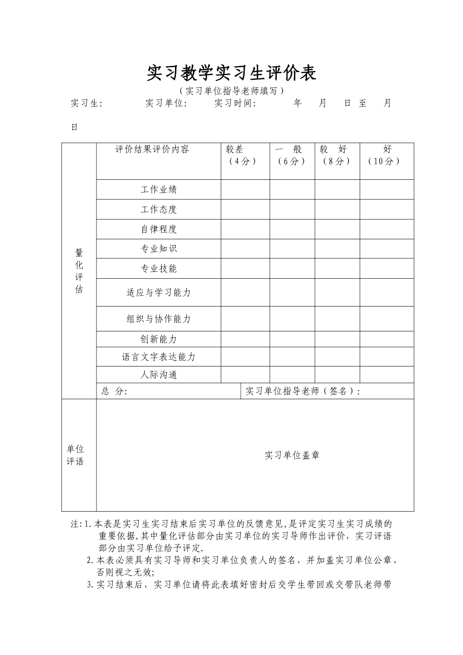 实习教学实习生评价表和实习队工作评价表[1]_第1页