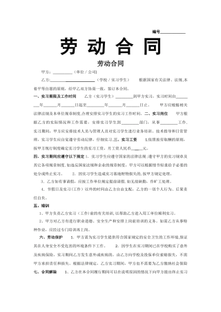 实习生劳动合同