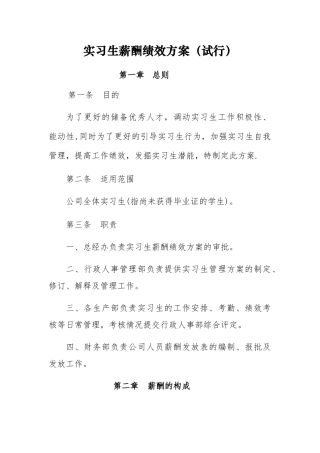 实习生薪酬绩效方案