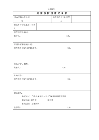 实施预防措施记录表