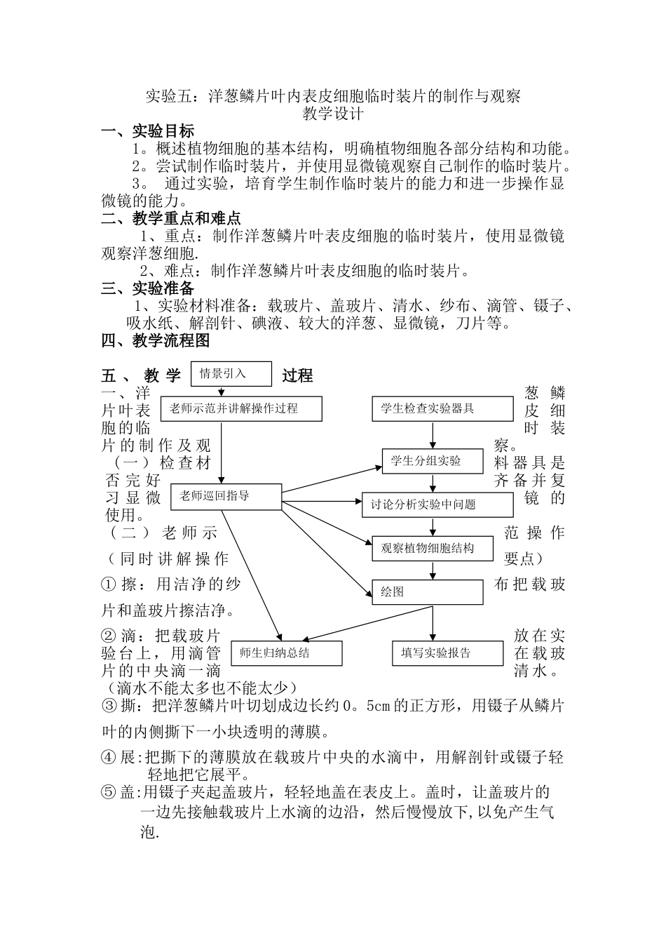 实验五：洋葱鳞片叶内表皮细胞临时装片的制作雨观察_第1页