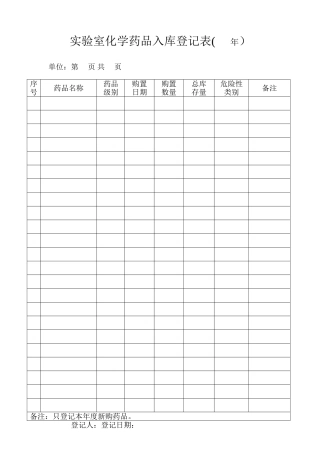 实验室化学试剂入库登记表