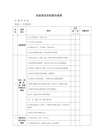 实验室安全检查自查表