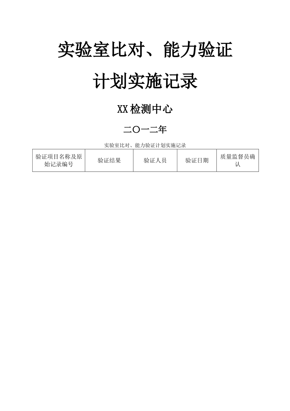 实验室比对、能力验证计划实施记录_第1页