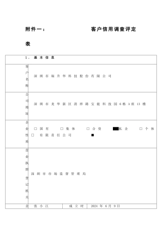 客户信用调查评定表