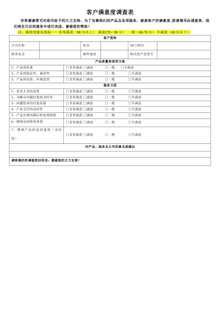 客户满意度调查表模板